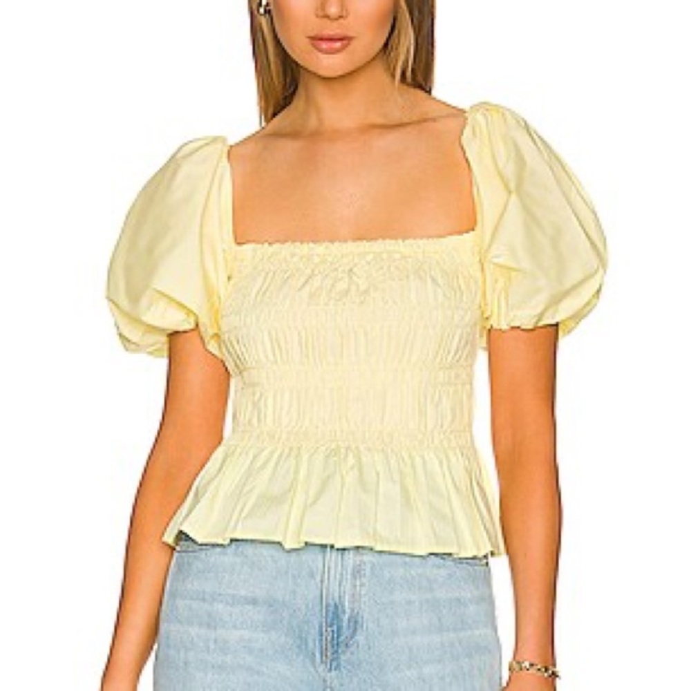 Butter Yellow Puff Sleeve Smocked Top
